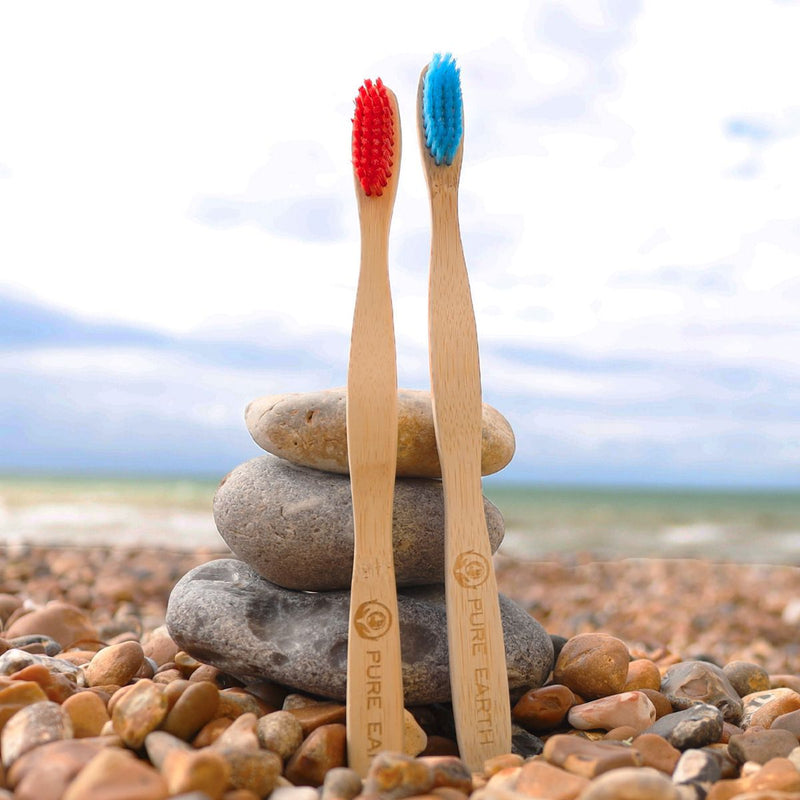 red and blue bamboo toothbrush 