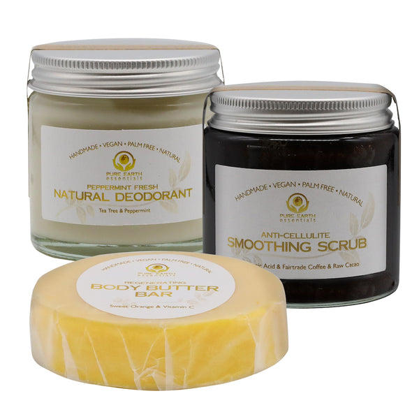 Natural deodorant, smoothing scrub and body butter bar bundle pack