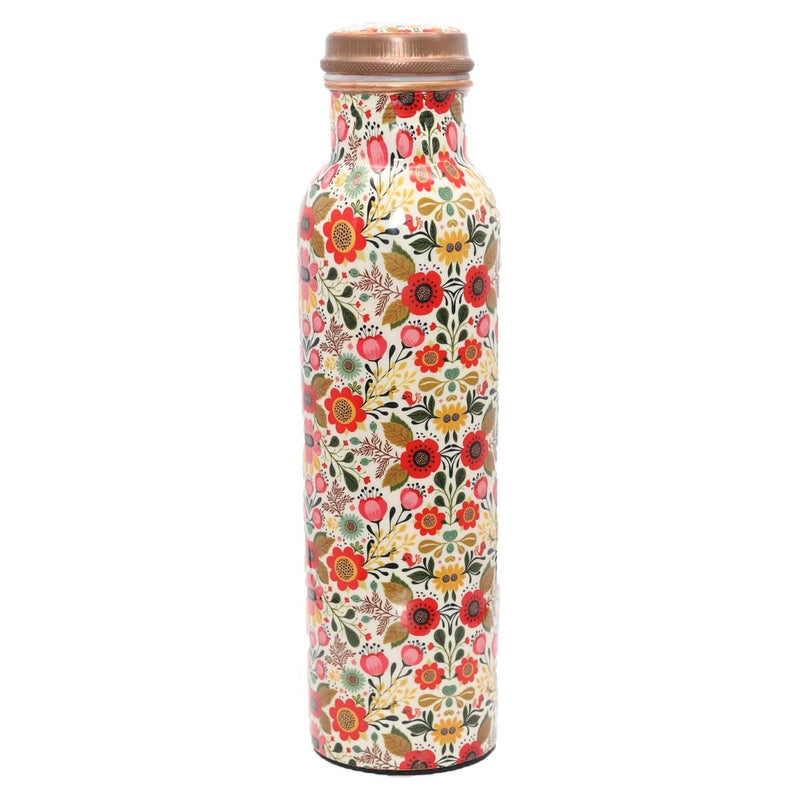 copper water bottle with floral design 