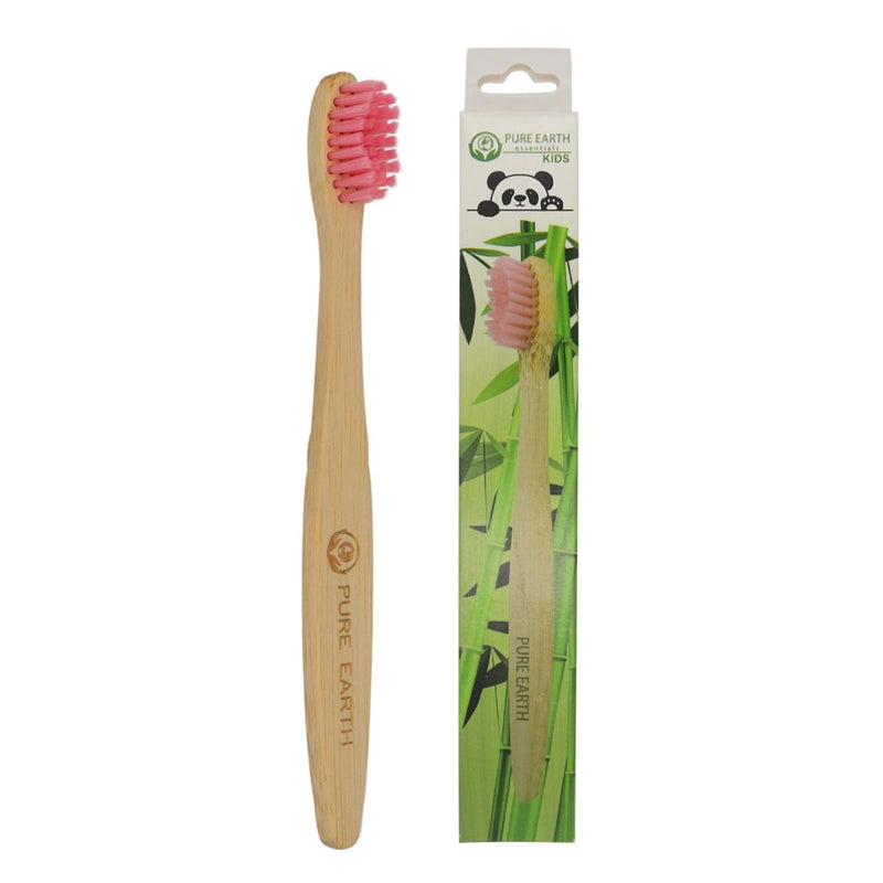 pink childs bamboo toothbrush 